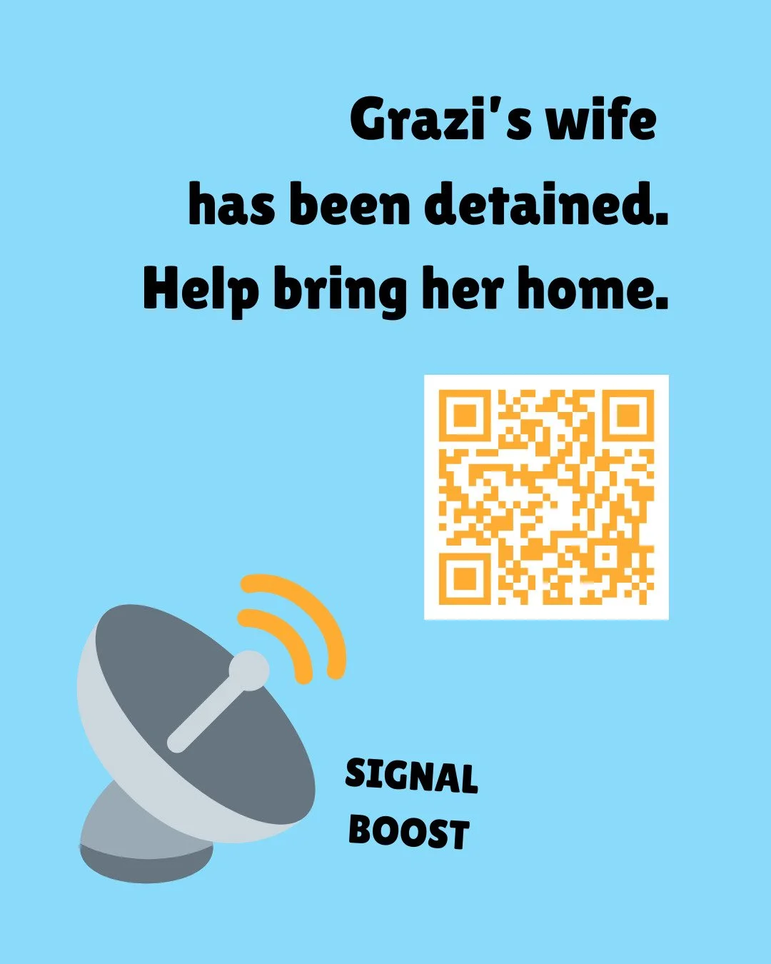 Signal boost: during a routine ICE interview, Grazi's wife was inexplicably detained. Now she can't go home, stuck in a bureaucratic loop between the judge and USCIS until someone accepts jurisdiction. The bills are piling up. Help her and her spouse