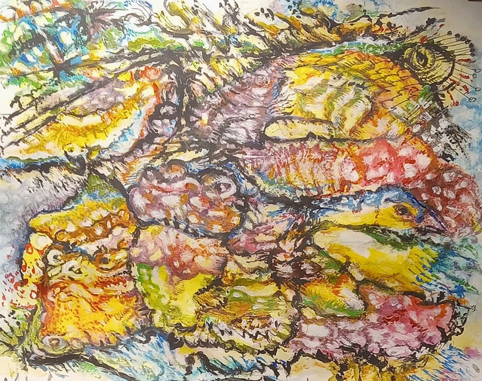 "Amphibian Anarchy"  Mixed Media on Paper