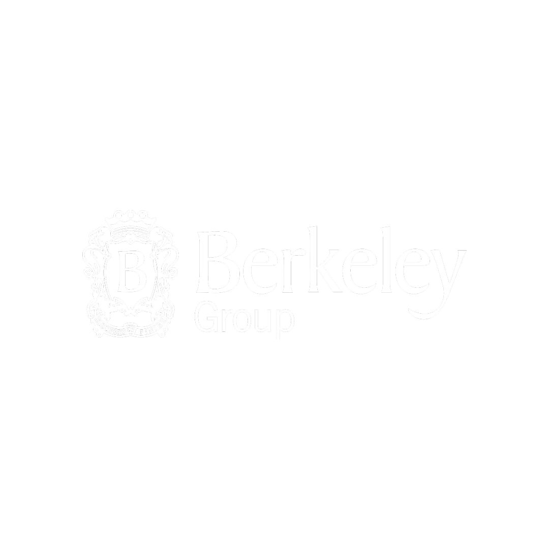 Black background with white text and logo, reading 'Berkeley Group' and a crest emblem with a 'B' in the center.