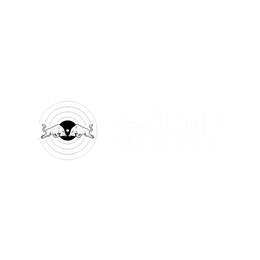 Black background with the white Red Bull Records logo, featuring two charging bulls and text.