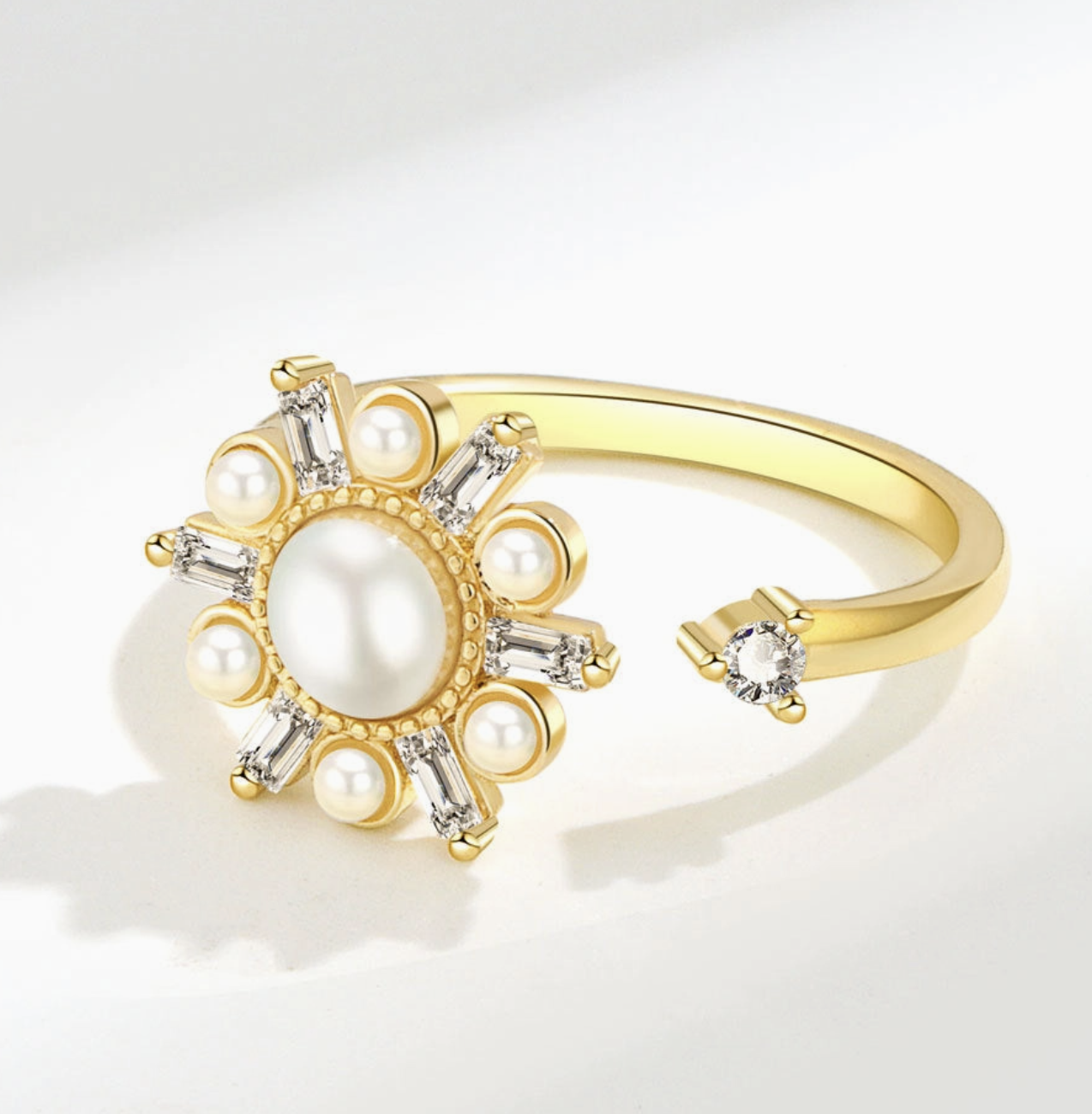 Pearl Flower Anxiety Fidget Spinner Ring