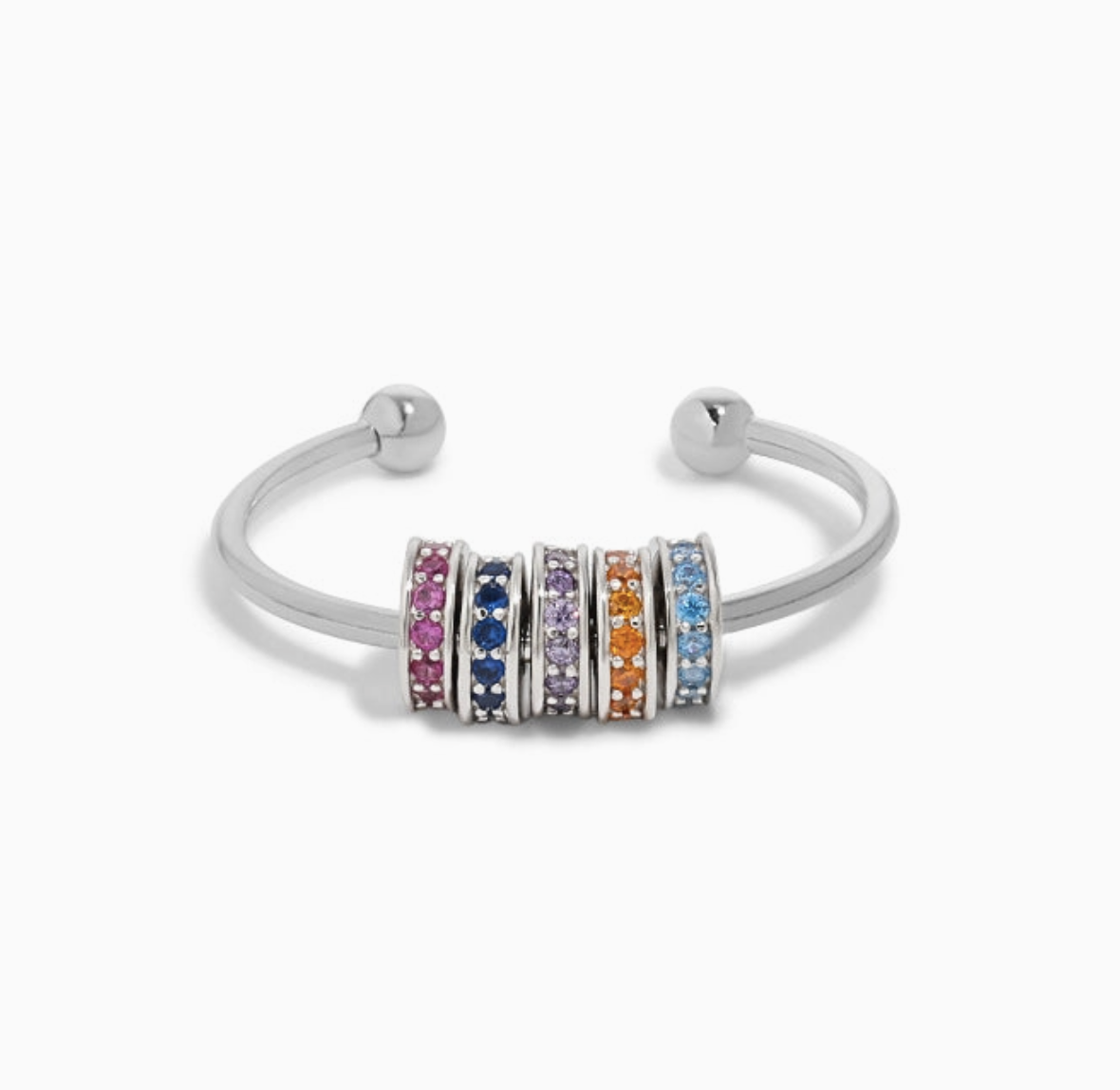 Rainbow Bead Fidget Ring | Silver