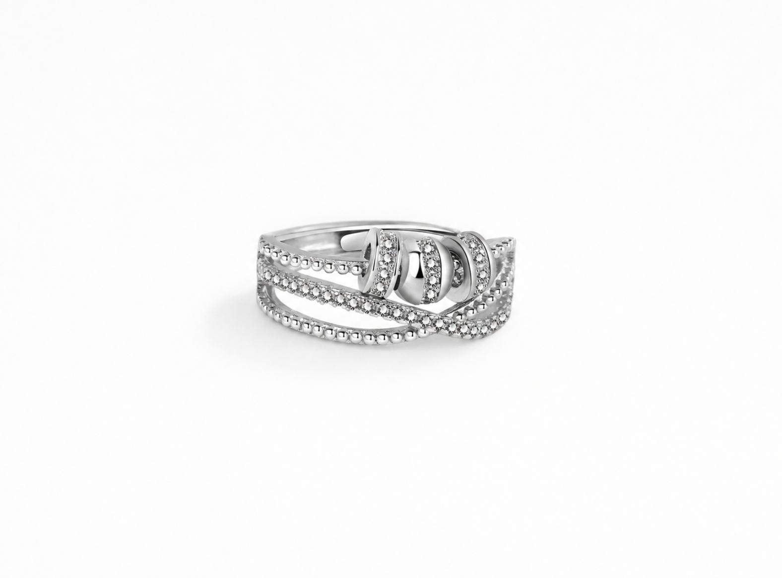 Three Row Bead Anxiety Fidget Ring | Silver