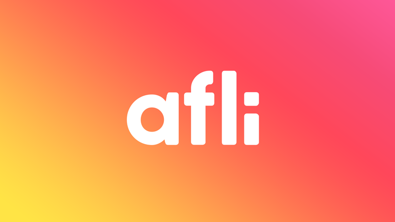 White lowercase letters spelling 'afli' on a pink and yellow gradient background.