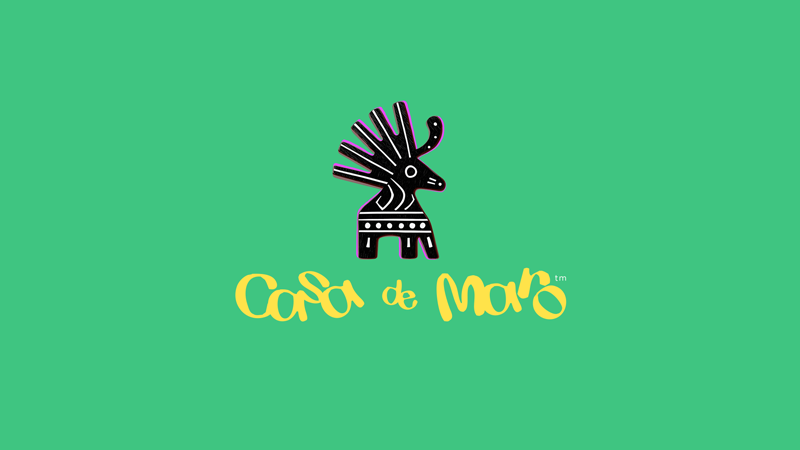 Logo with a black and white stylized animal figure and yellow text that reads 'Casa de Maro' on a green background.