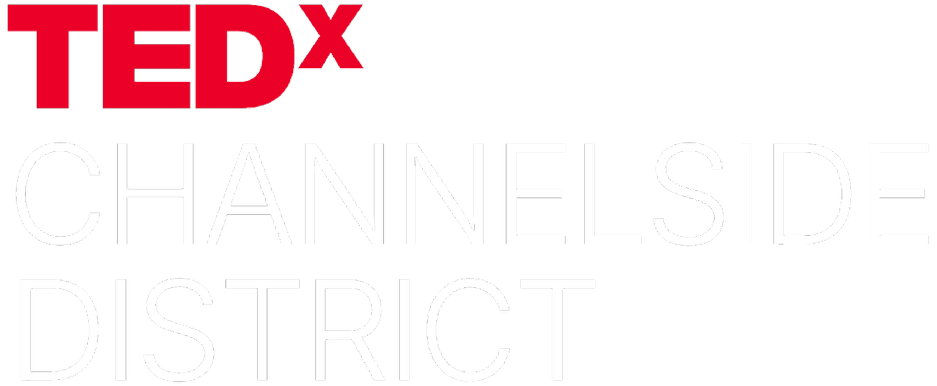 TEDx Channelside District logo with red and white text on a black background