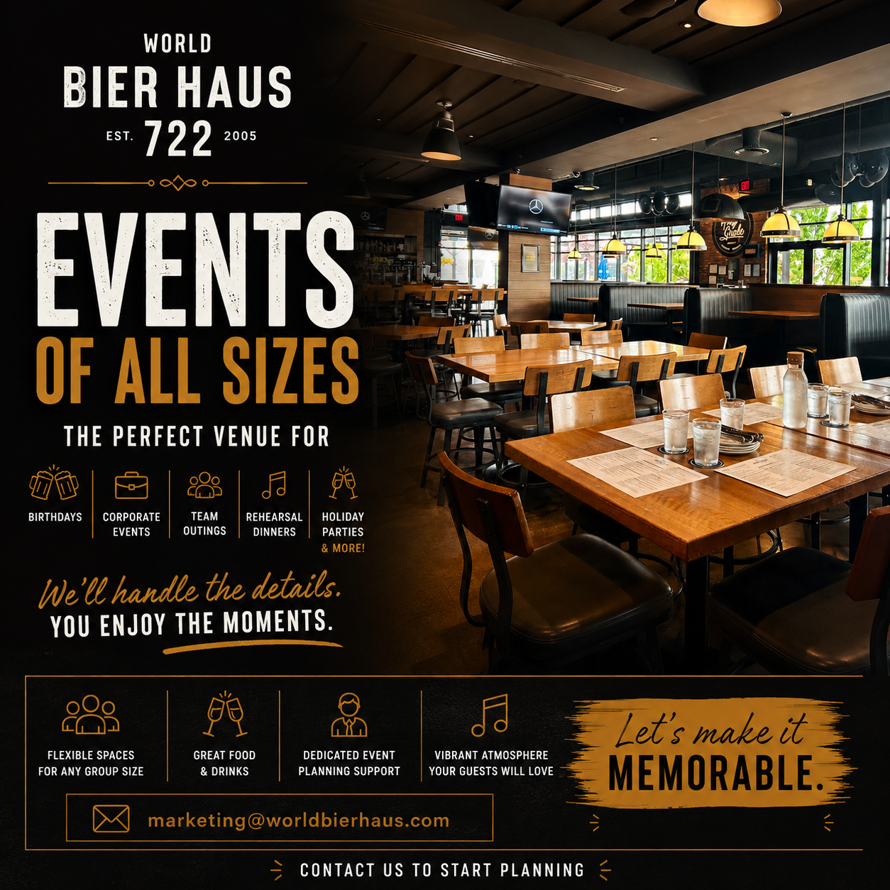 Host Your Next Event at 722 World Bier Haus