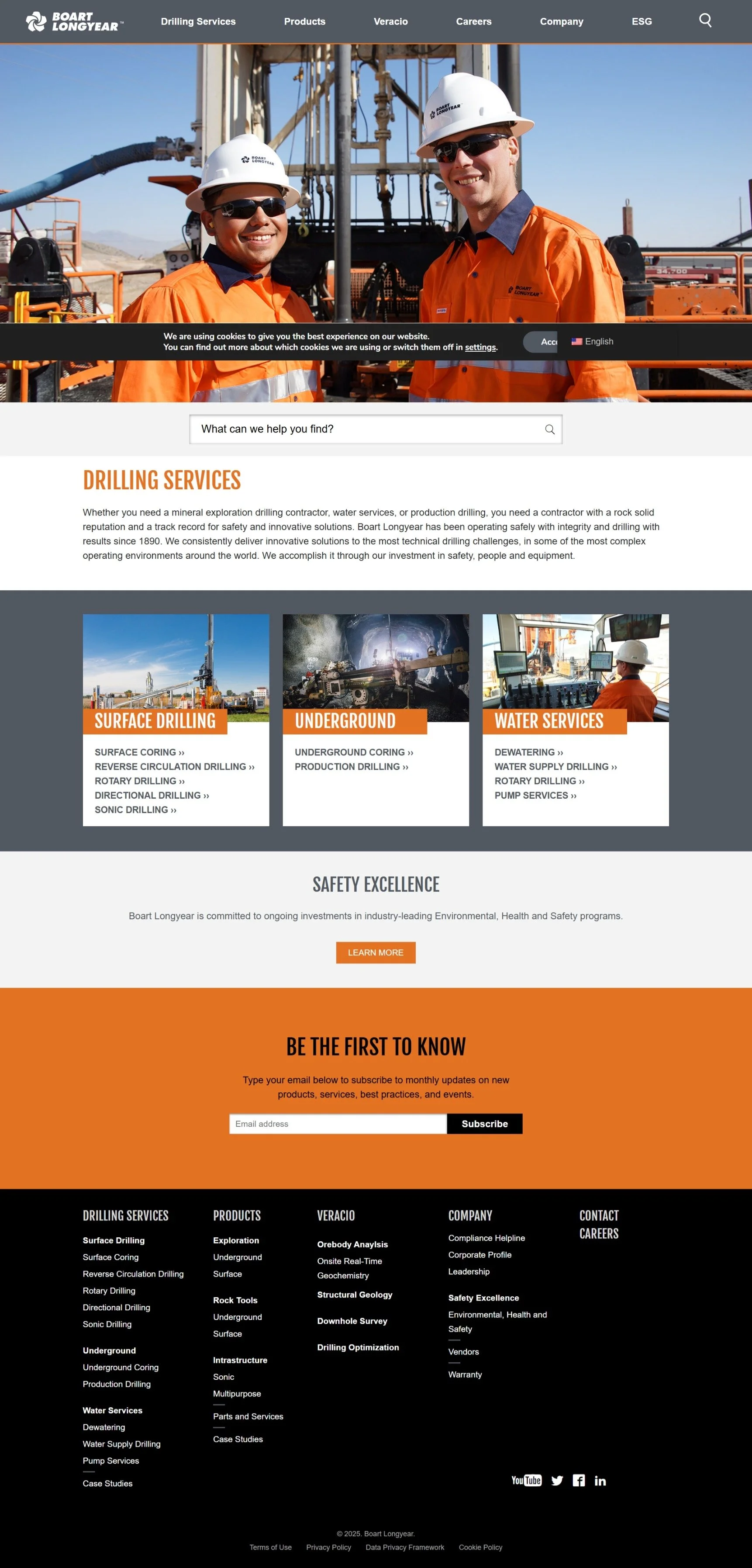 Screenshot of Boart Longyear's drilling services page