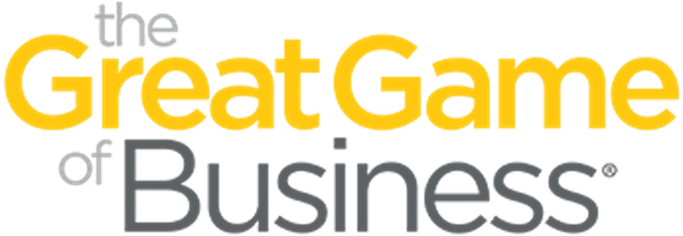 Logo reading "The Great Game of Business" - The logo features various shades of gray and a mustard yellow