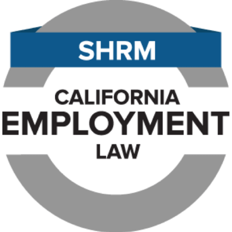 Logo with the text 'SHRM California Employment Law' inside a circular design.