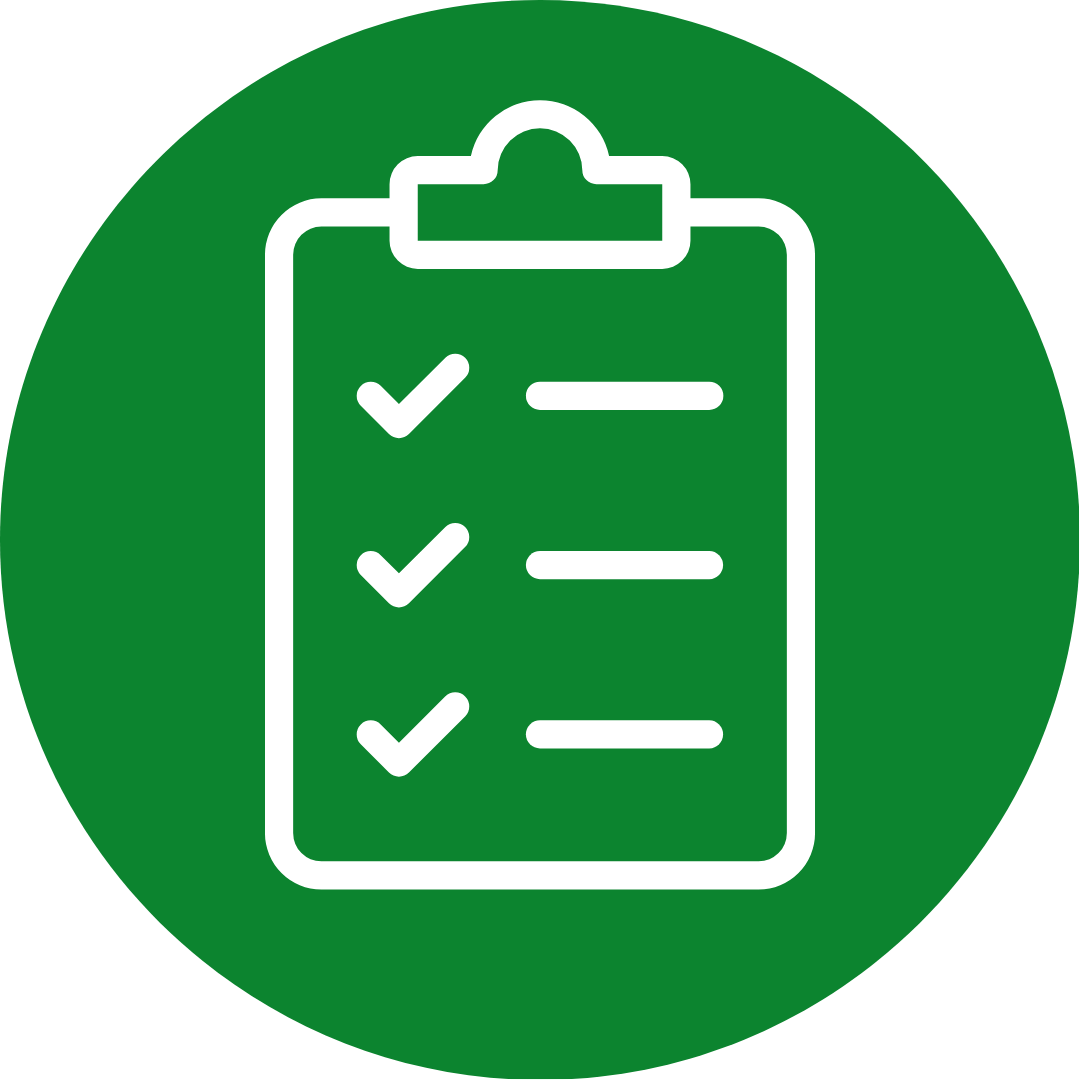 icon of white clipboard on green circle