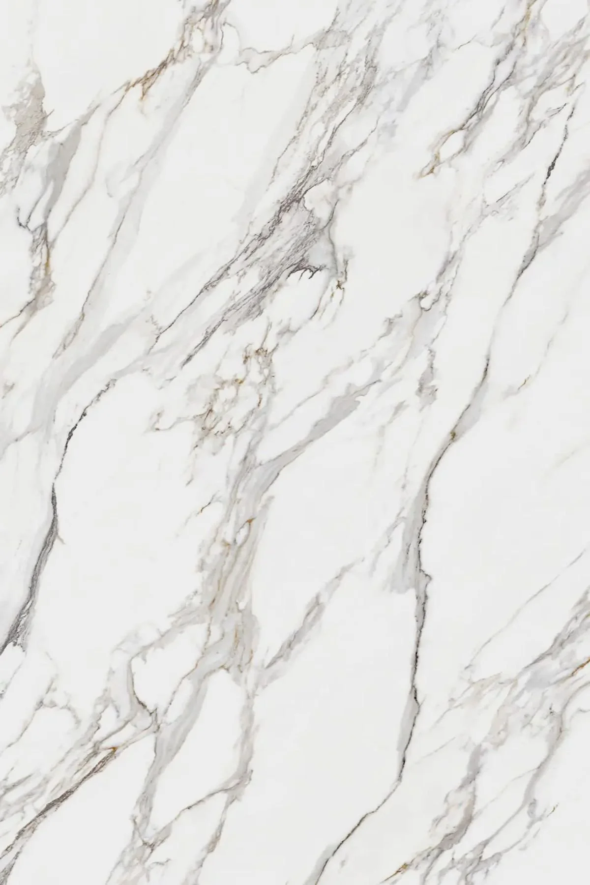 Close-up of white marble with gray and gold veining.