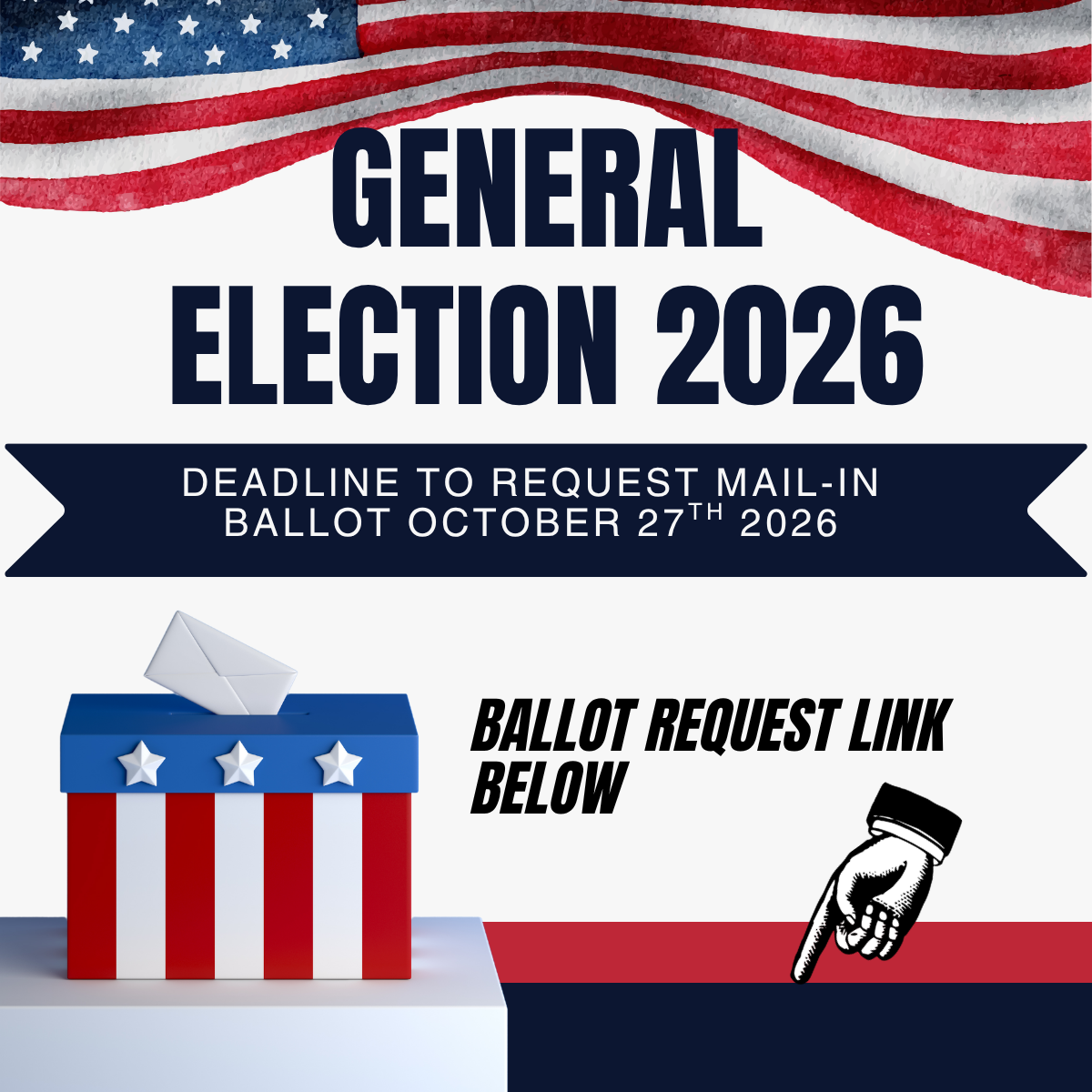 Patriotic American flag with ballot box linked to Mail-In ballot applications for the state of Pennsylvania