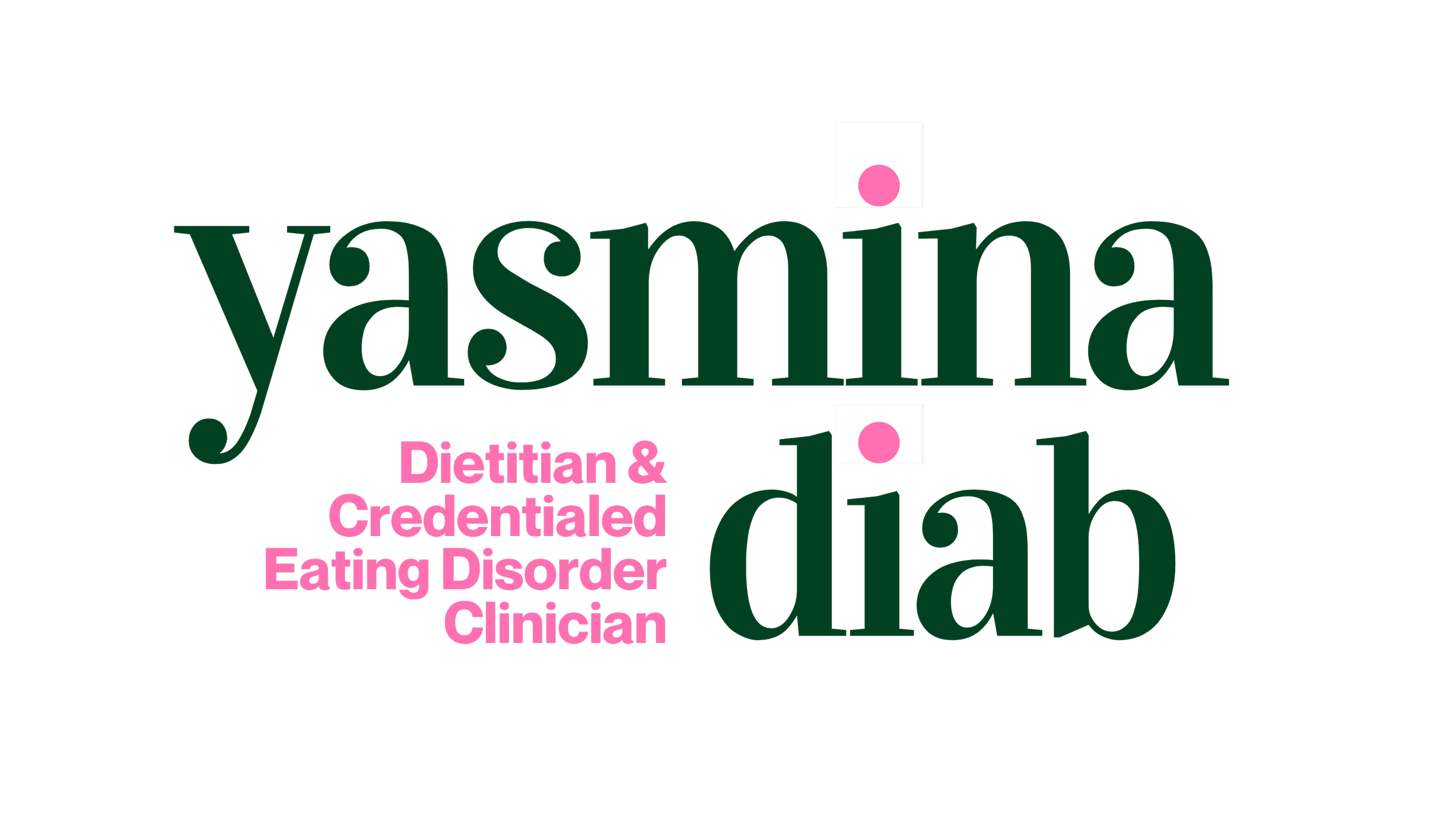 A word cloud image with words related to dieting and eating disorders, including 'Yasmina,' 'dietitian,' 'credentialed,' 'eating disorder,' 'clinic,' with some words in green and pink colors, on a black background.