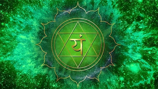 A green cosmic background with a golden geometric pattern and a central Hindi symbol for 'naam' (name).