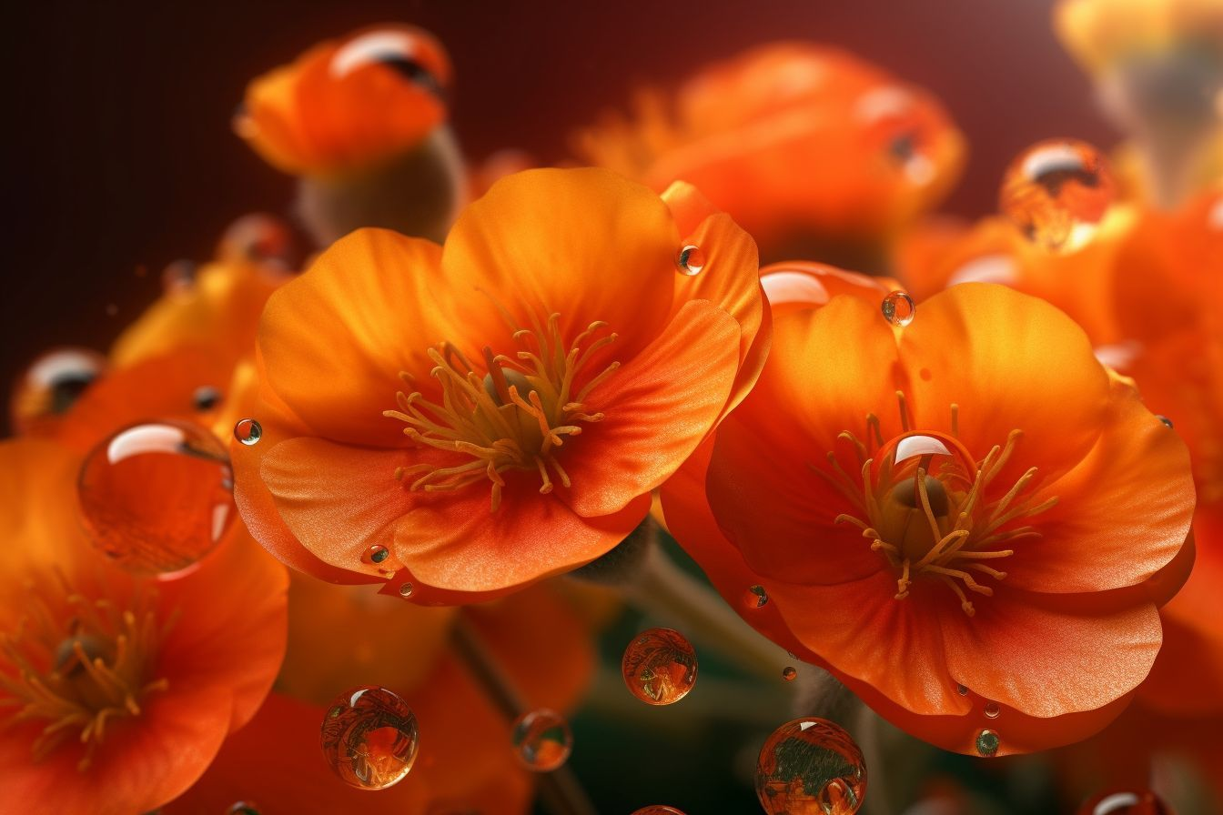Close-up of orange flowers with water droplets on petals.