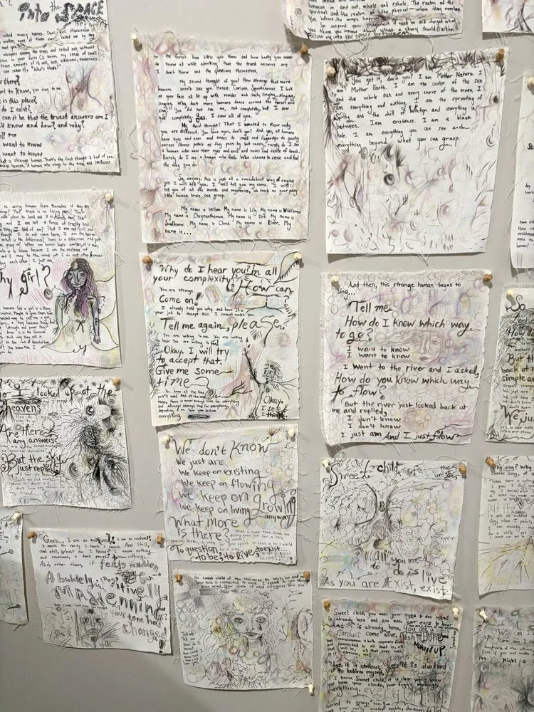 works in progress hung up in Nicole Javorsky's studio