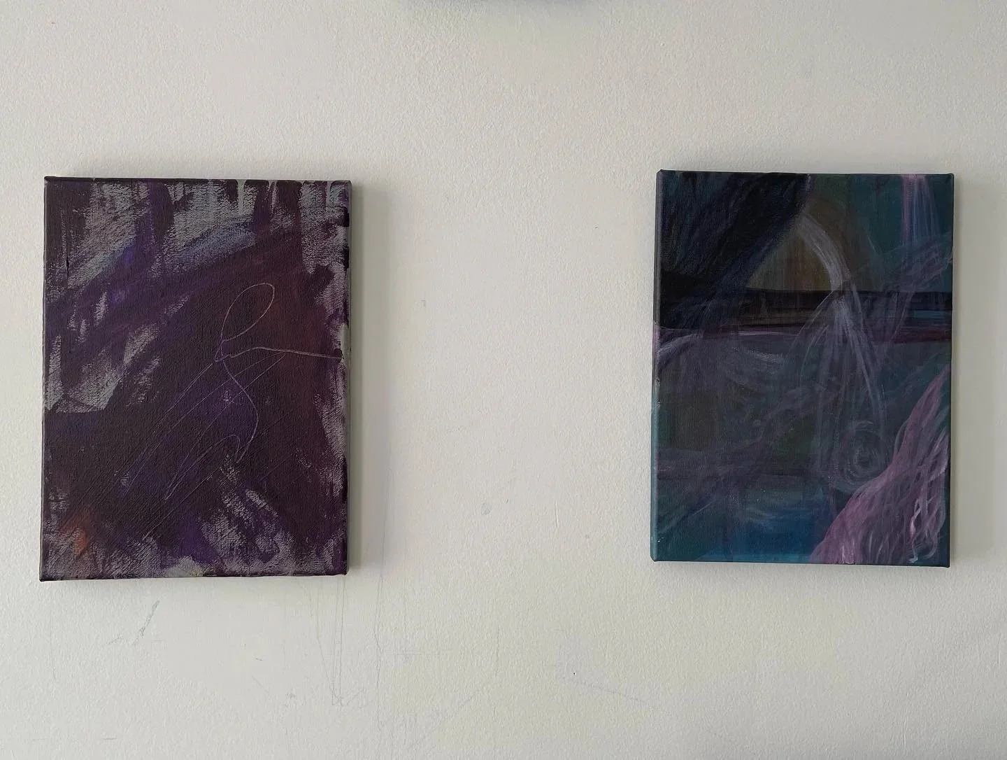Nicole Javorsky's paintings "Into the Light, part 1" and "Into the Light, part 2" shown together left to right