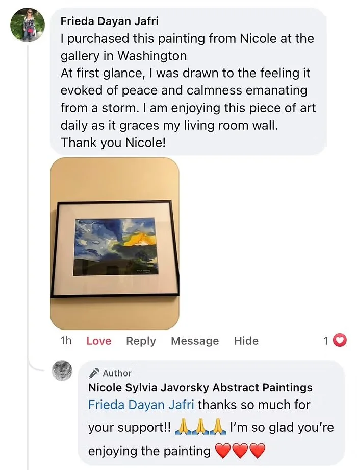 image of Facebook comment with image of artwork in living room