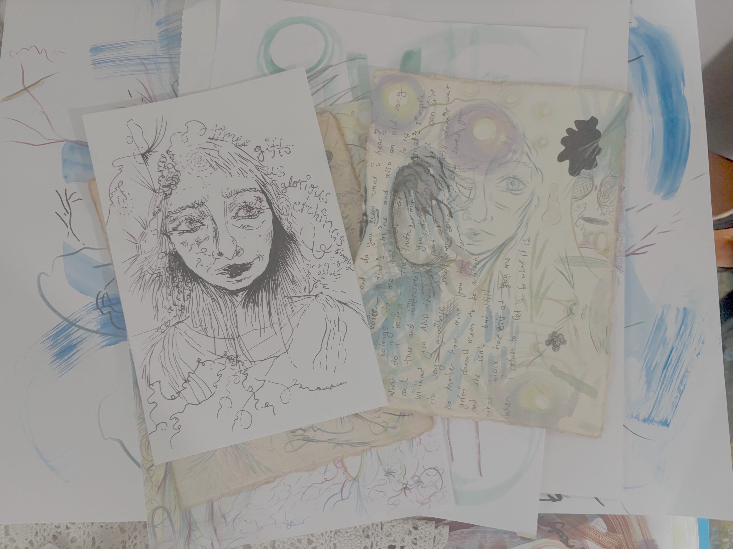 New artworks splayed out in Nicole Javorsky's studio