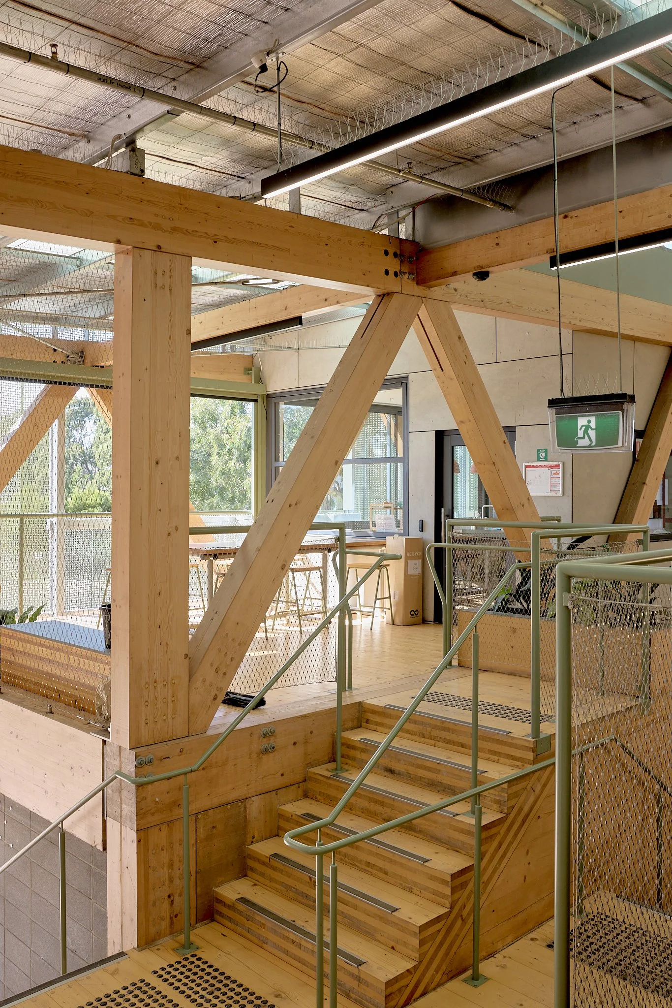 Flexi-mesh balustrades installed by Bespoke Wire & Rope at Sages Rd Depot Glenroy VIC with Building Engineering and Searle x Waldron Architecture.