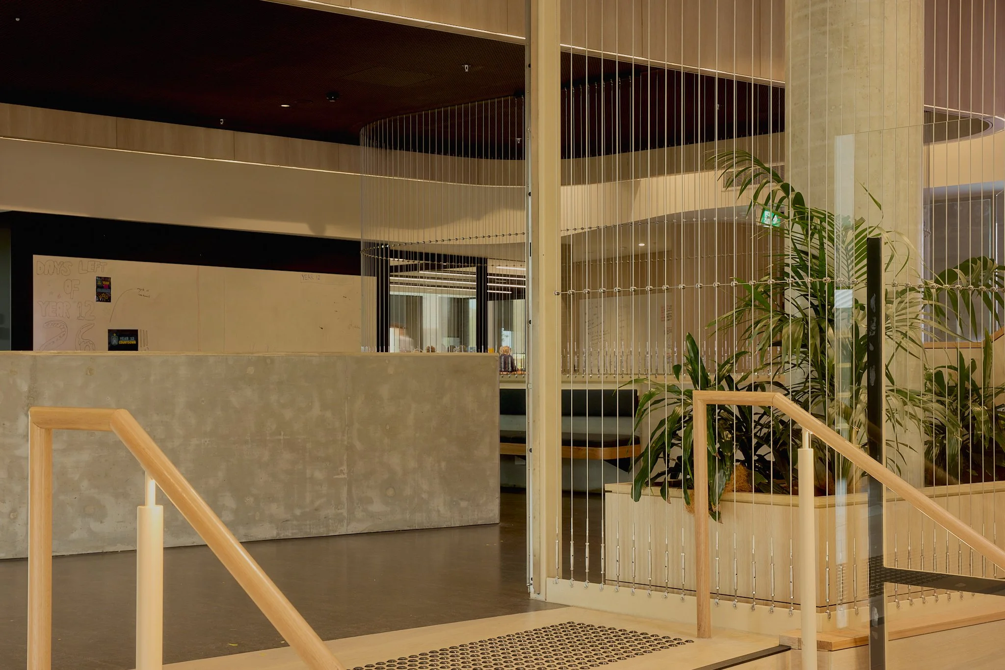 Vertical cable balustrades installed by Bespoke Wire & Rope at Caulfield Grammar Science Building St Kilda East VIC with ADCO, DesignInc, and 3XN Architects.