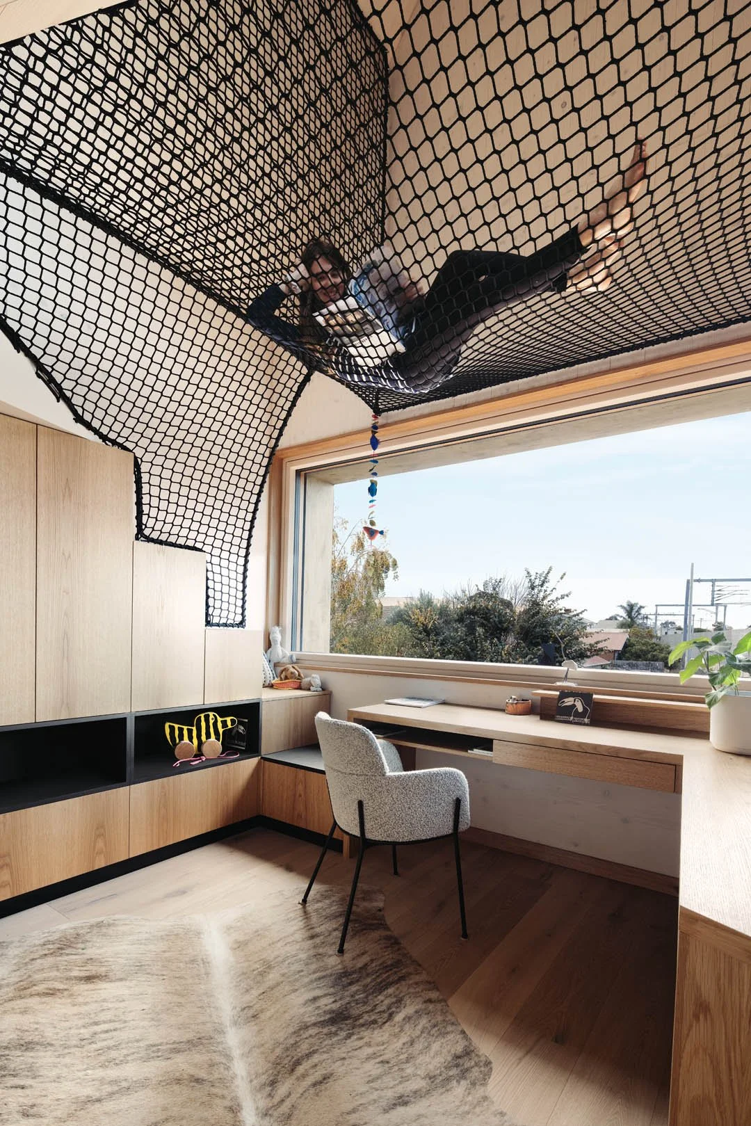 Custom trafficable nets installed in Coburg VIC passive house by Bespoke Wire & Rope with Melbourne Design Studio.