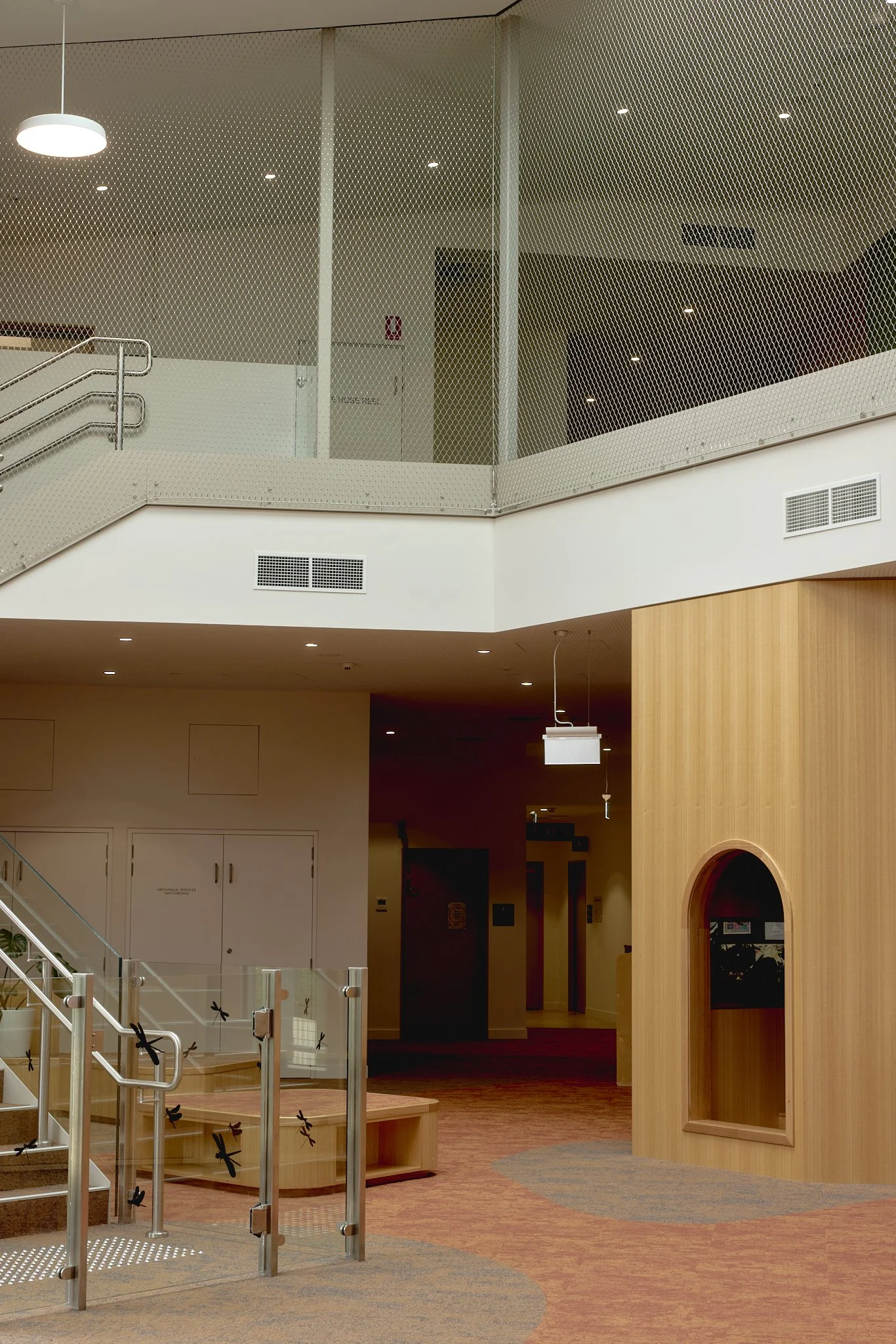 Flexi-mesh balustrades installed by Bespoke Wire & Rope at Monash Childcare Centre in Notting Hill VIC with Roberts Co and LAW Architects.