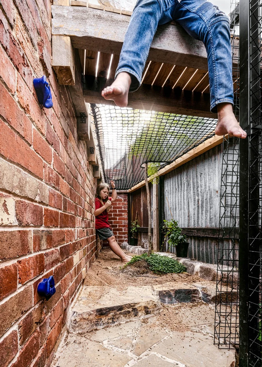 Custom trafficable nets installed in Coburg VIC passive house by Bespoke Wire & Rope with Melbourne Design Studio.