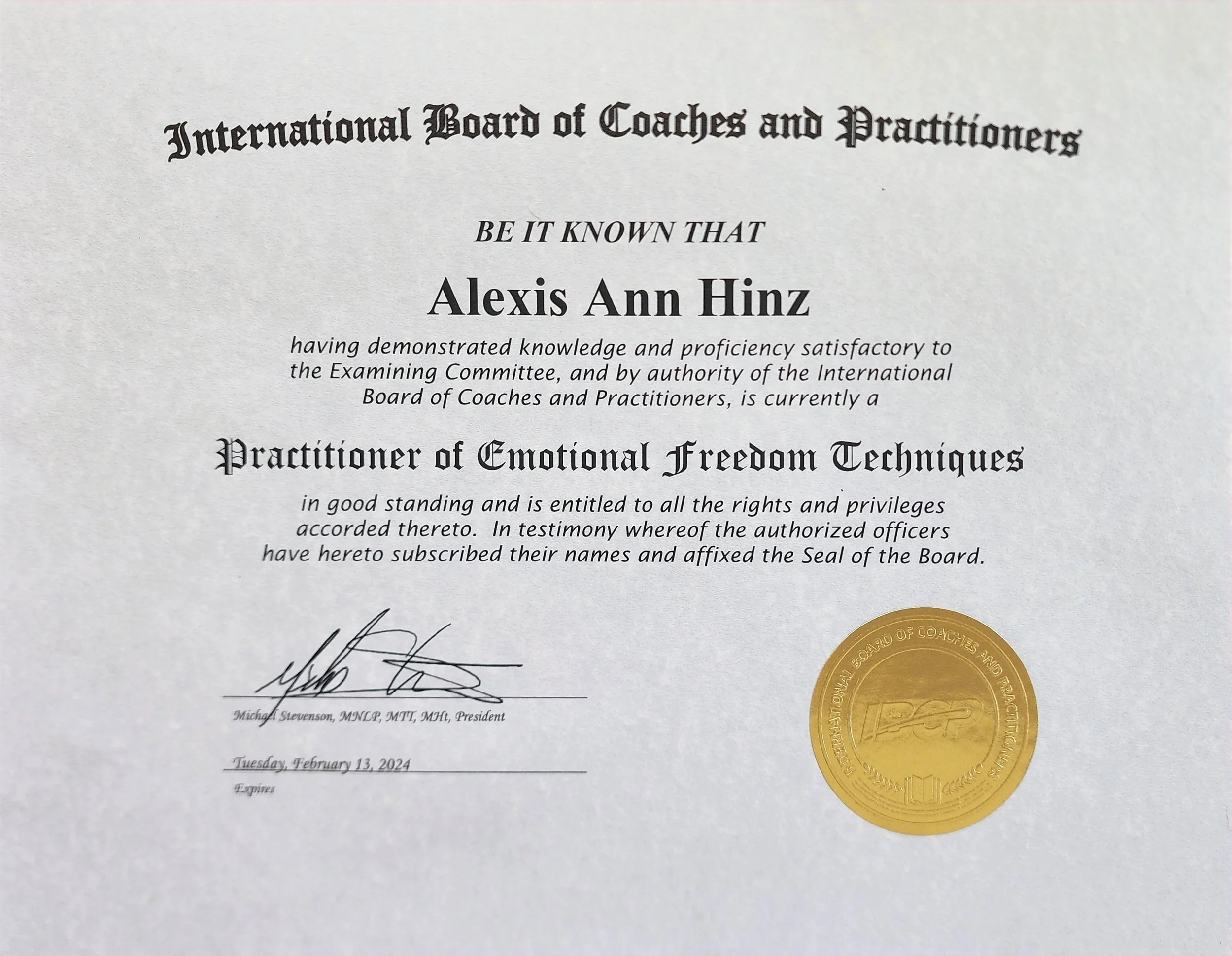 Practitioner of Emotional Freedom Techniques