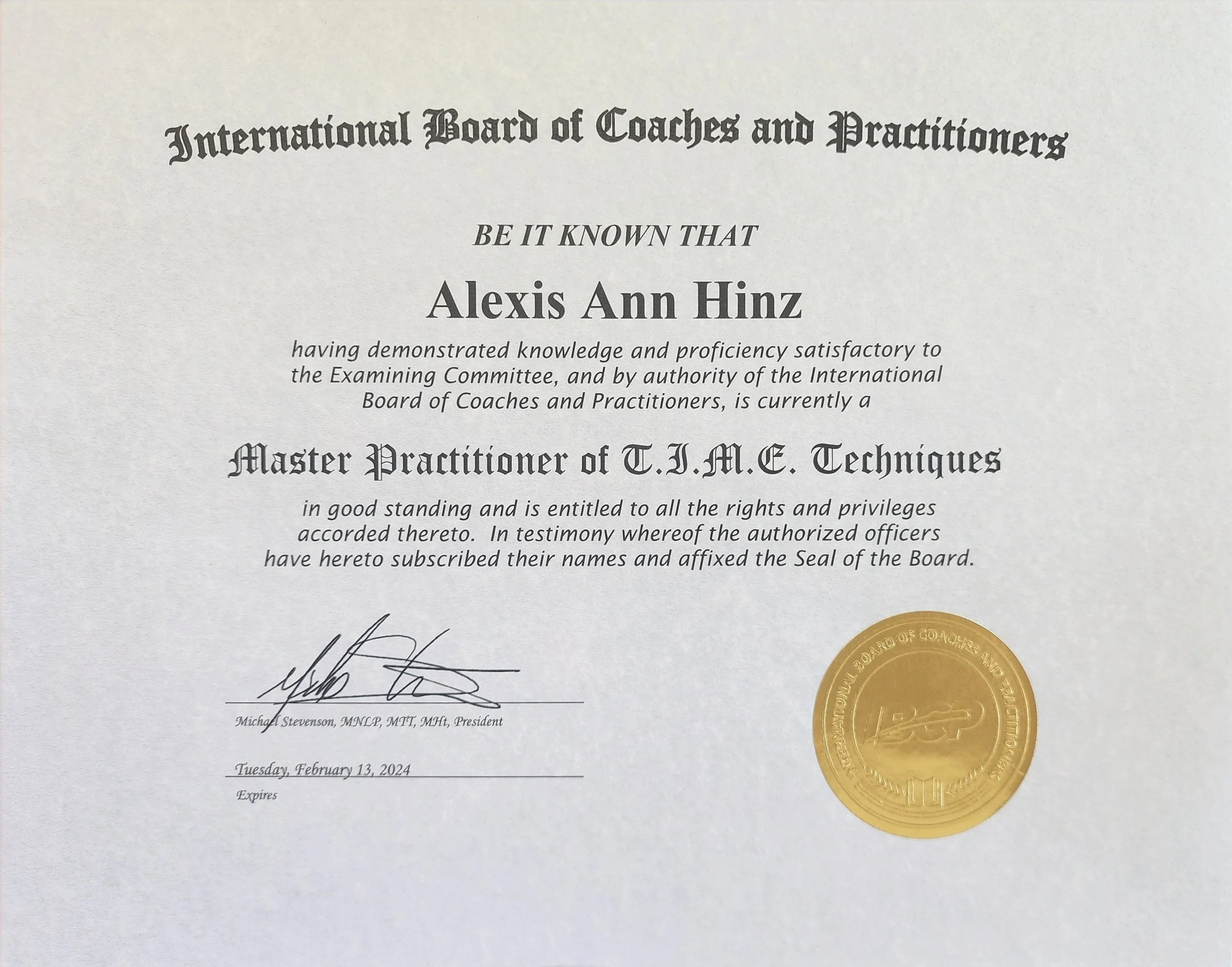 Lexi Hinz Karamanov Master Practitioner of TIME Techniques