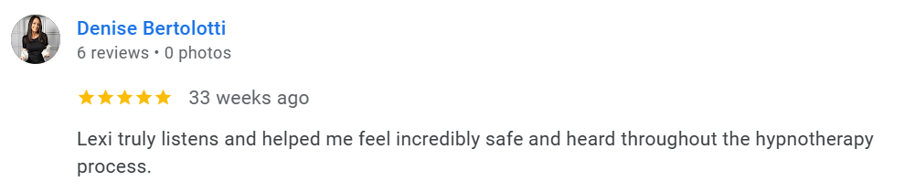 Denise results from hypnotherapy Alexis Karamanova