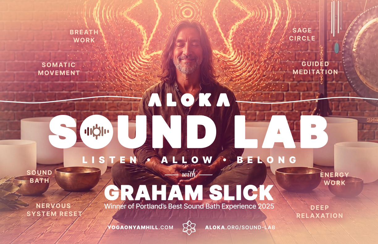 Aloka Sound Lab with Graham Slick: poster with crystal singing bowls and candlelight
