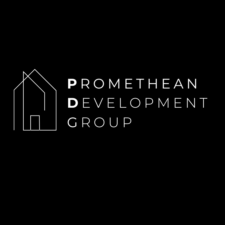 Logo with a minimalistic house outline and the text 'PROMETHEAN DEVELOPMENT GROUP' with the initials 'PD' emphasized in bold.
