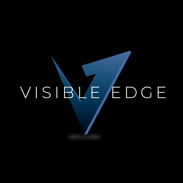A dark background with a large stylized letter V in blue gradient and the words 'VISIBLE EDGE' written across it.