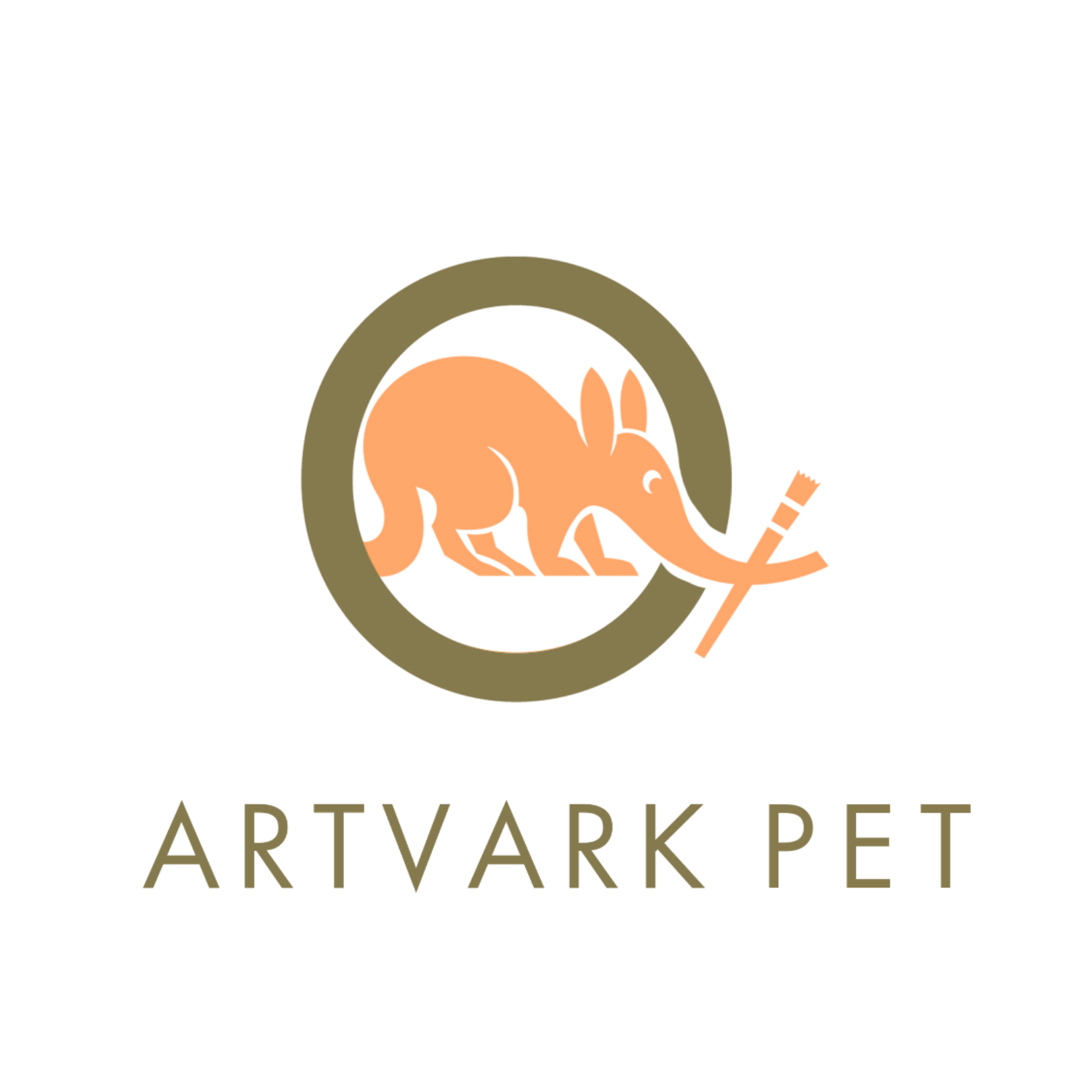 Logo for ArtVark Pet, featuring an orange aardvark holding a paintbrush, inside a green circular outline, with the text 'ARTVARK PET' below.