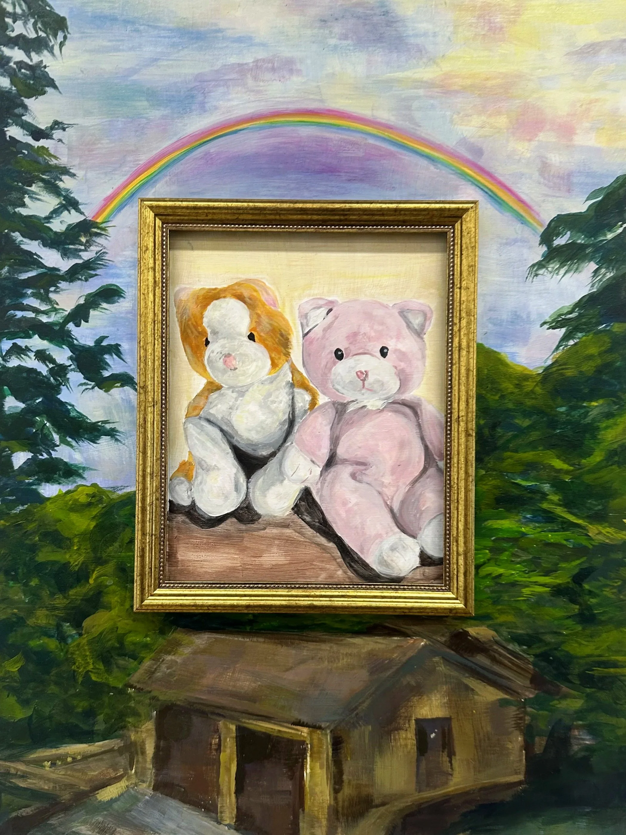 "Sewanee House", 2025, Acrylic and found frame on panel, 18x24
