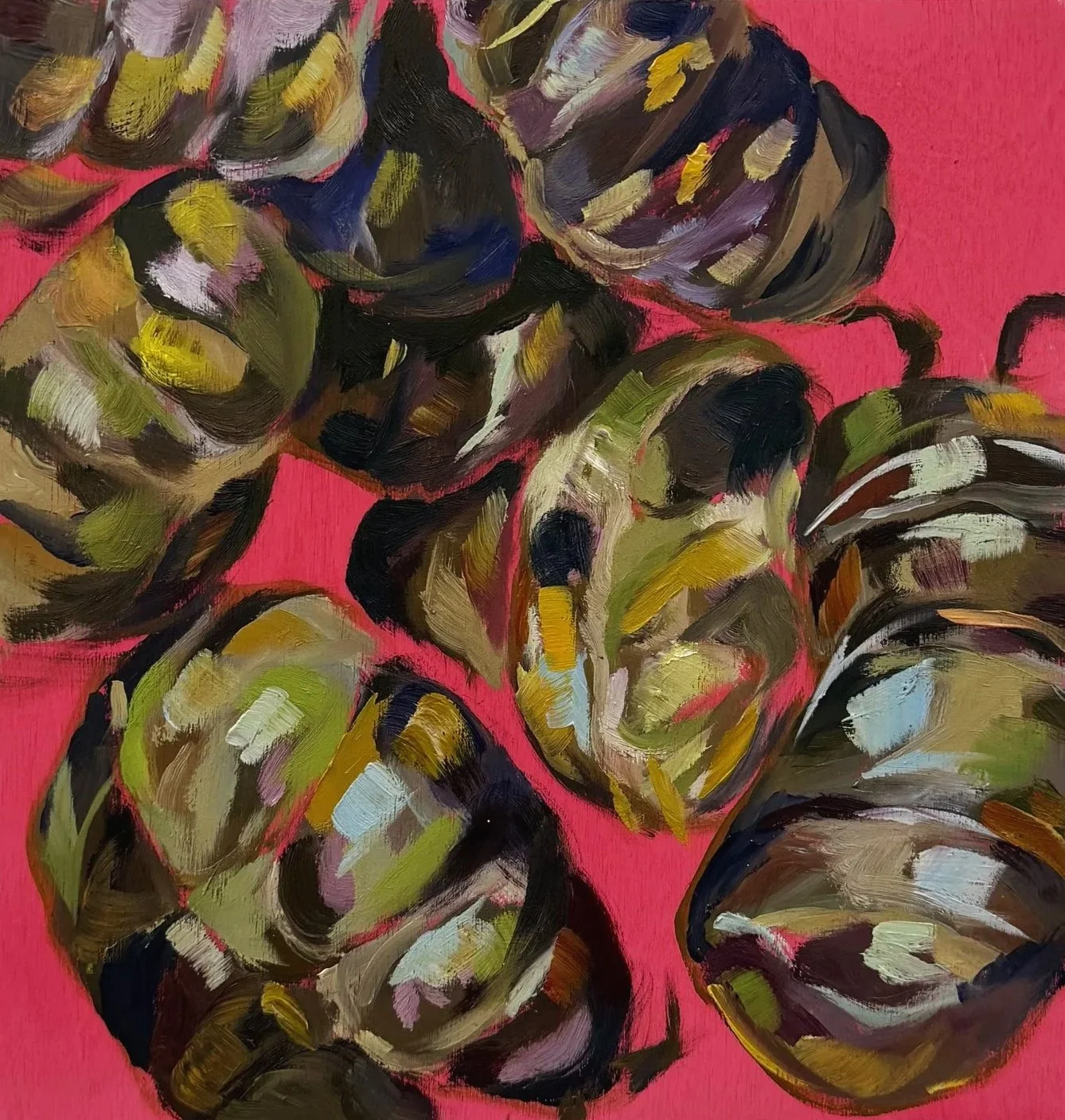 "Pillbugs", 2026, Oil on panel, 10x10