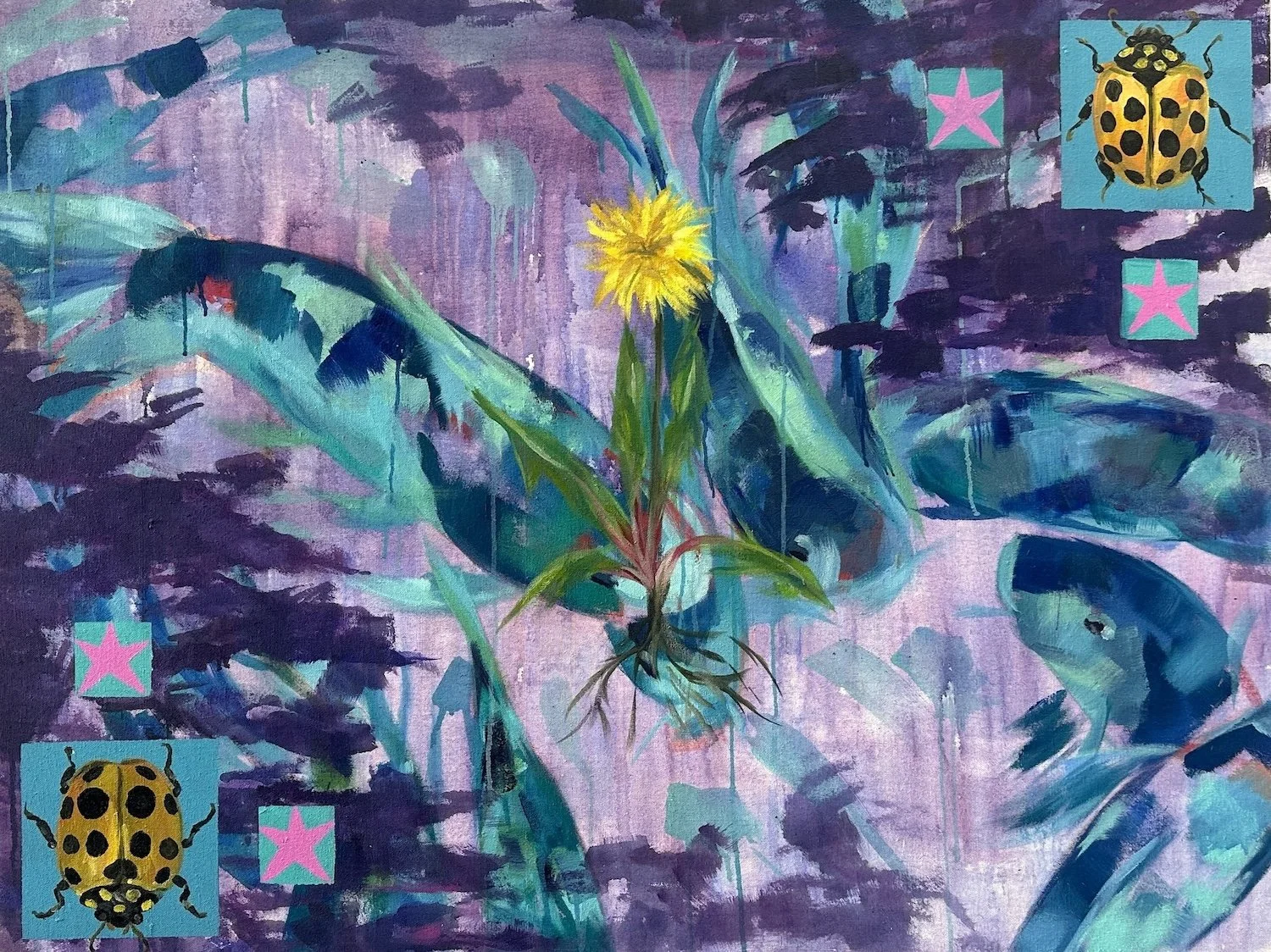 "In the Backyard", 2025, Acrylic on unstretched canvas, 48x56