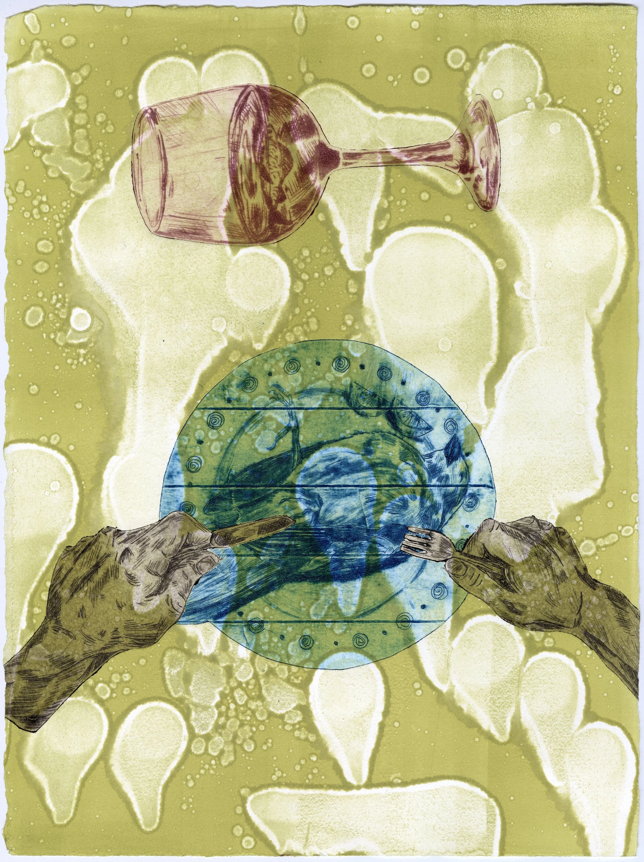 "Dinner", 15x11in, Intaglio and Relief Monotype