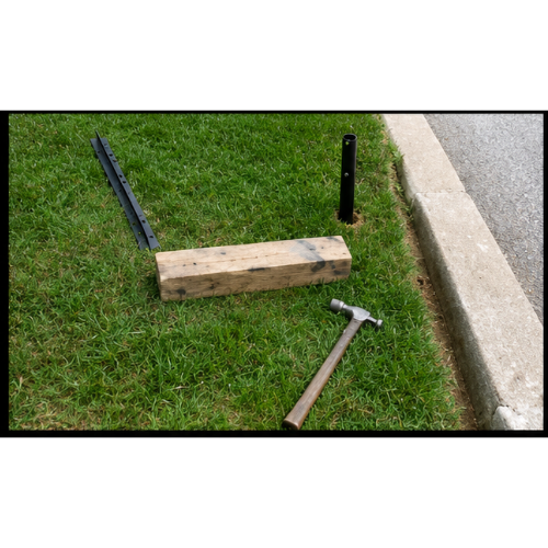 Drive first mounting stake into ground using block of wood between hammer and stake to protect powder coat finish. Leave approx. 6 inches of stake above ground for the longer stake.