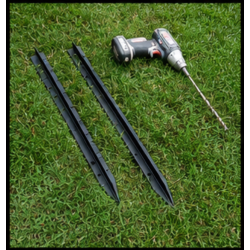 1 inch X 18 inch wood drill (available at Harbor Freight) works great to drill holes in dirt to facilitate mounting stake installation.