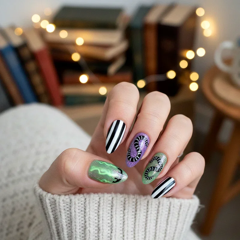 Beetlejuice Nail Ideas