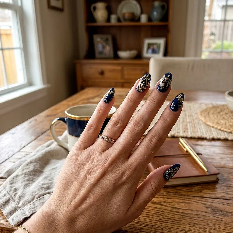 Navy Blue and Gold Nail Ideas