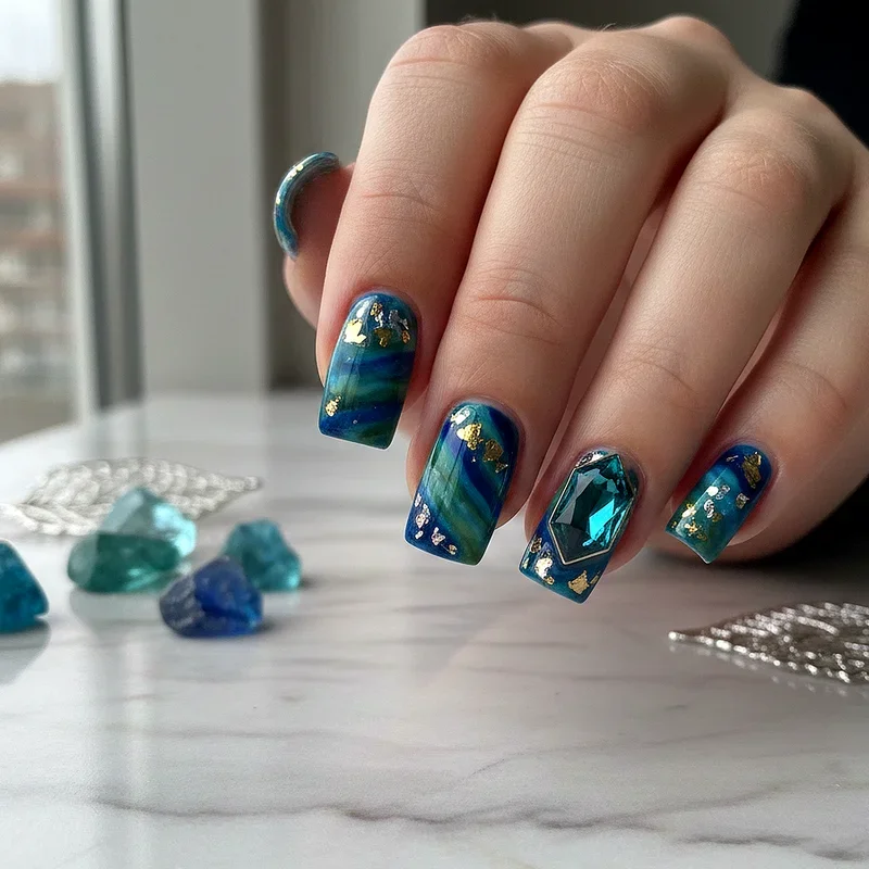 Blue and Green Nail Ideas