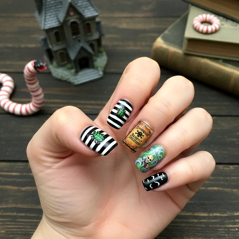 Beetlejuice Nail Ideas