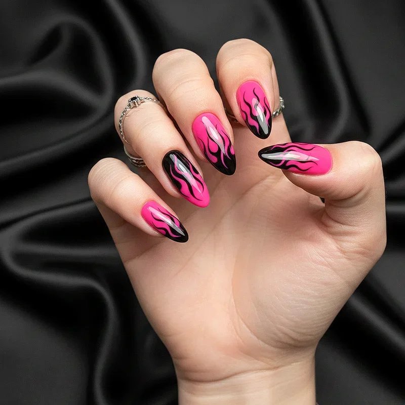 Hot Pink and Black Nail Ideas