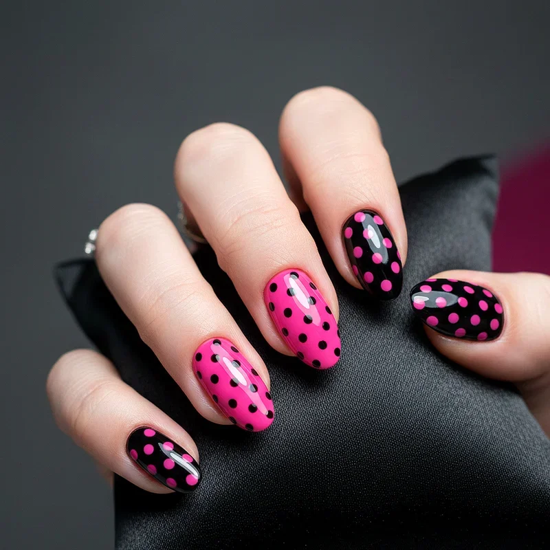 Hot Pink and Black Nail Ideas