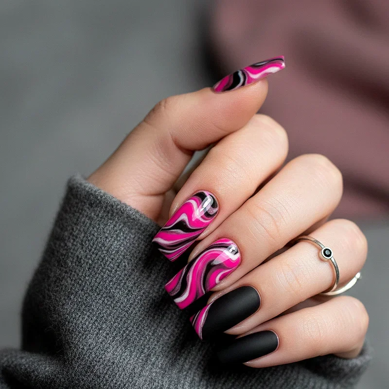 Hot Pink and Black Nail Ideas