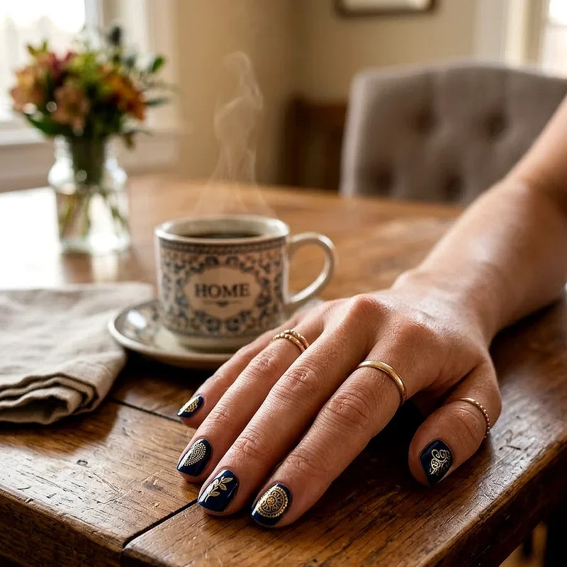 Navy Blue and Gold Nail Ideas